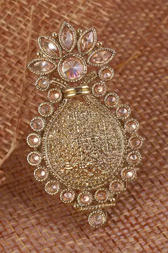 Incredible flower and kalash shape gold plated adjustable finger ring for women