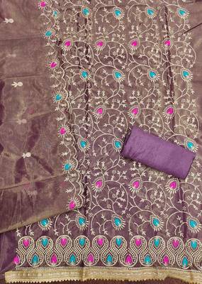 Women's lavender embroidered dress material 4