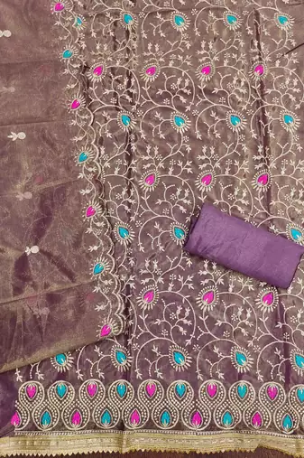 Women's lavender embroidered dress material