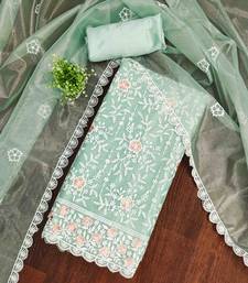 Women's sea green embroidered dress material