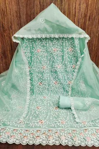 Women's sea green embroidered dress material