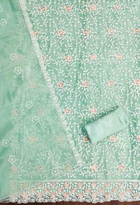 Women's sea green embroidered dress material 4