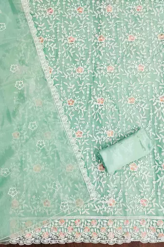 Women's sea green embroidered dress material
