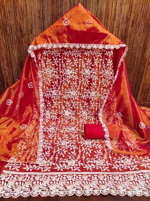 Women's rust embroidered dress material 3