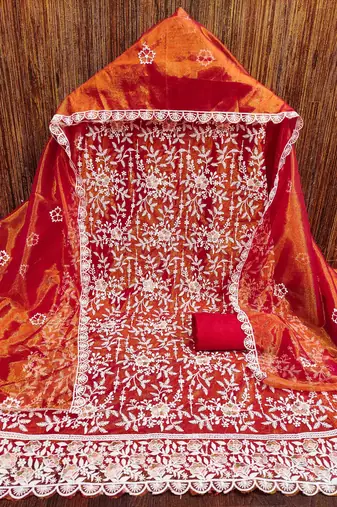 Women's rust embroidered dress material