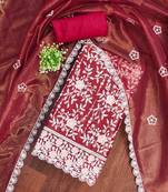 Women's red embroidered dress material