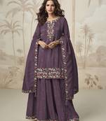Wine color roman simar fabric heavy embroidered palazzo dress