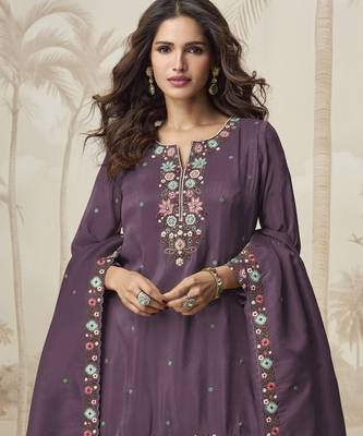 Wine color roman simar fabric heavy embroidered palazzo dress 2