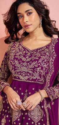 Purple color heavy wedding ceremonial wear trendy sharara dress 2
