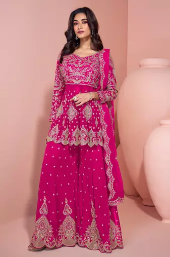 Pink color heavy wedding ceremonial wear trendy sharara dress