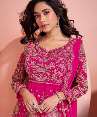 Pink color heavy wedding ceremonial wear trendy sharara dress 2