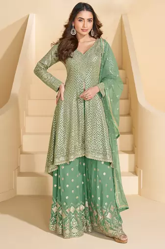 Pista color ceremonial palazzo dress for girlie bridesmaid looks