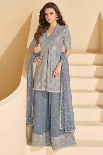 Grey color ceremonial palazzo dress for girlie bridesmaid looks