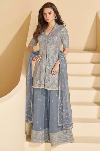 Grey color ceremonial palazzo dress for girlie bridesmaid looks