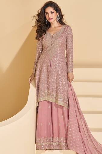 Pink color ceremonial palazzo dress for girlie bridesmaid looks