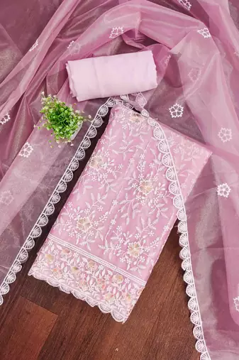 Women's pink embroidered dress material