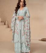 Beautiful grey color resham embroidered palazzo suit