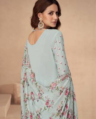 Beautiful grey color resham embroidered palazzo suit 2