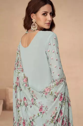 Beautiful grey color resham embroidered palazzo suit