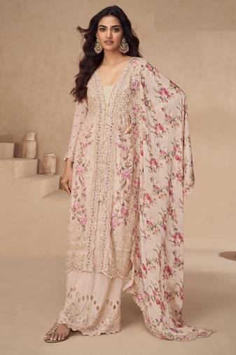 Beautiful peach color resham embroidered palazzo suit