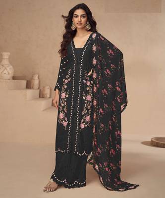Beautiful black color resham embroidered palazzo suit 1