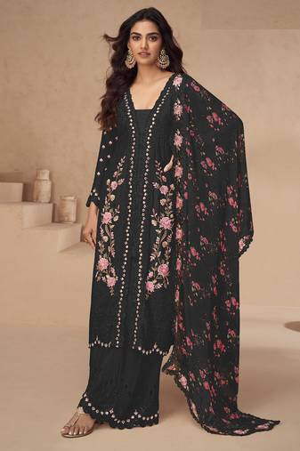 Beautiful black color resham embroidered palazzo suit