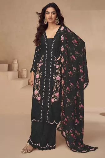 Beautiful black color resham embroidered palazzo suit