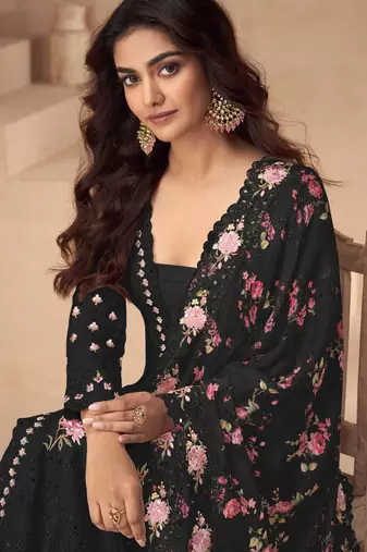 Beautiful black color resham embroidered palazzo suit