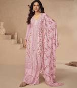Beautiful pink color resham embroidered palazzo suit