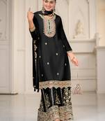 Black color chinon fabric heavy embroidered graceful partywear saree