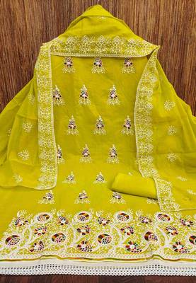 Women's lemon yellow embroidered dress material 2