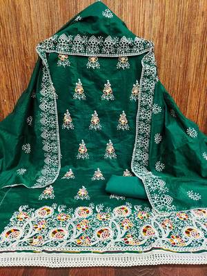 Women's dark green embroidered dress material 2