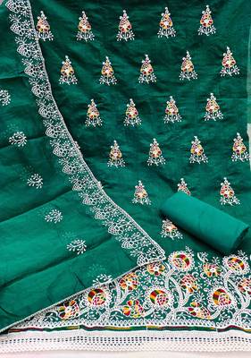 Women's dark green embroidered dress material 3