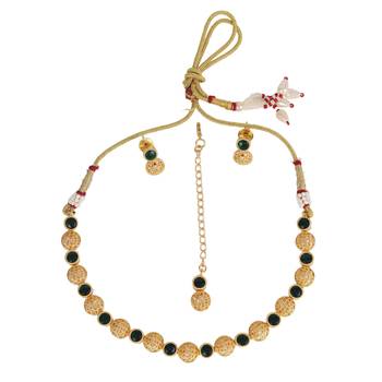 Traditional round shape filigree work gold plated choker necklace set for women 2