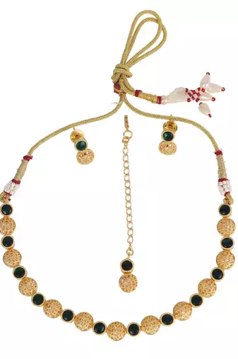 Traditional round shape filigree work gold plated choker necklace set for women