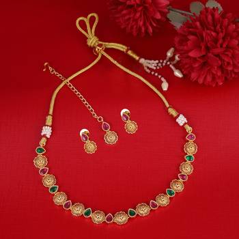Traditional round and oval shape gold plated choker necklace set for women 1