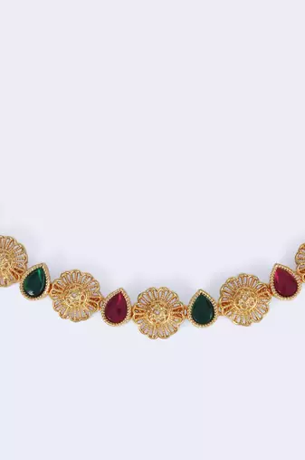 Traditional round and oval shape gold plated choker necklace set for women