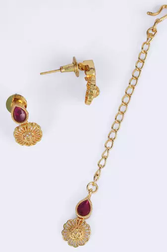 Traditional round and oval shape gold plated choker necklace set for women