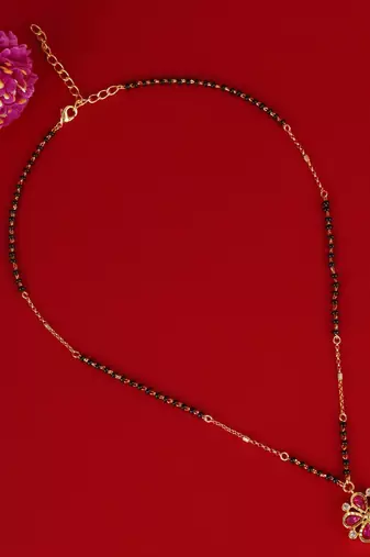 Traditional flower design black beads gold plated prncess necklace for women