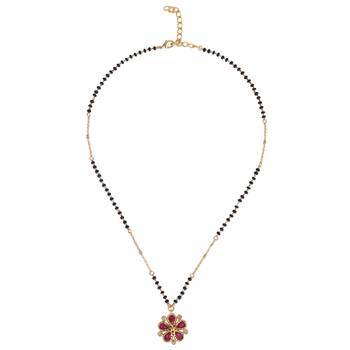 Traditional flower design black beads gold plated prncess necklace for women 2