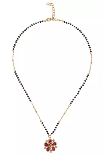 Traditional flower design black beads gold plated prncess necklace for women