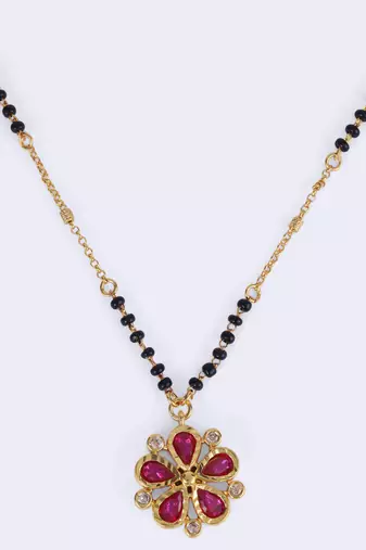 Traditional flower design black beads gold plated prncess necklace for women
