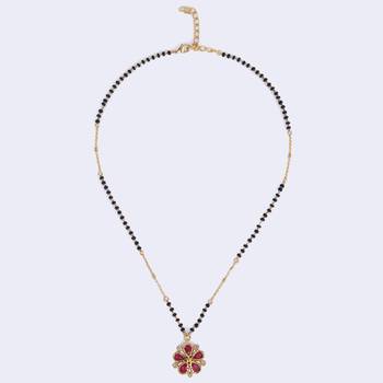 Traditional flower design black beads gold plated prncess necklace for women 4