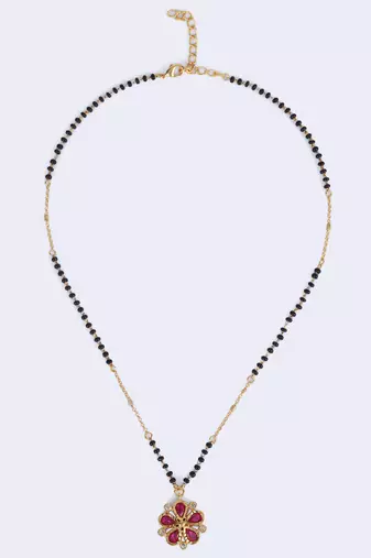 Traditional flower design black beads gold plated prncess necklace for women