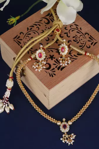 Traditional round shape golden balls latkan pearl gold plated choker necklace set for women