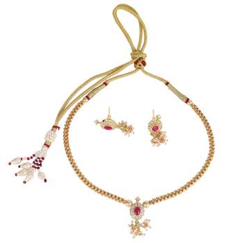 Traditional round shape golden balls latkan pearl gold plated choker necklace set for women 2