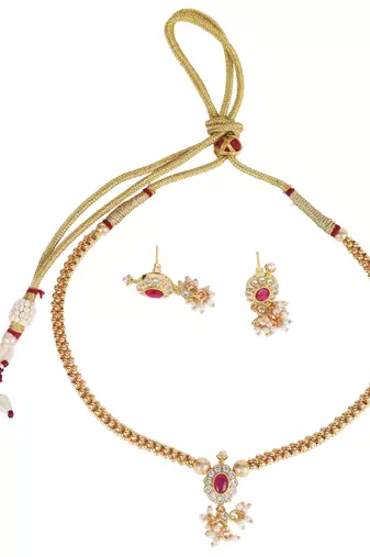 Traditional round shape golden balls latkan pearl gold plated choker necklace set for women
