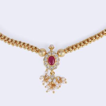 Traditional round shape golden balls latkan pearl gold plated choker necklace set for women 3