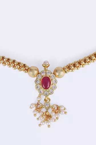 Traditional round shape golden balls latkan pearl gold plated choker necklace set for women