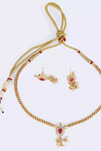 Traditional round shape golden balls latkan pearl gold plated choker necklace set for women